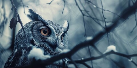 Naklejka premium Mysterious Owl Disappearing in the Dark, Conceptual Image for Fantasy and Mystery Themes Generative AI
