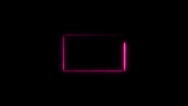 Neon lighting running rectringle frame animation on black background.