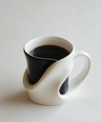 Abstract Shaped Mug with Coffee, Creative Morning Routine Generative AI