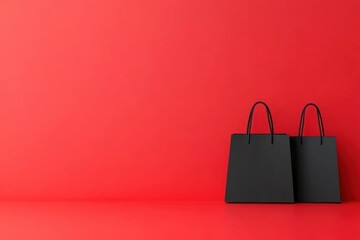 Black Friday shopping concept Minimalist Black Friday shopping spree, sleek bags and price cuts, flat design illustration, copy space for stock photo with minimal concept, No logo, No Trademark, No