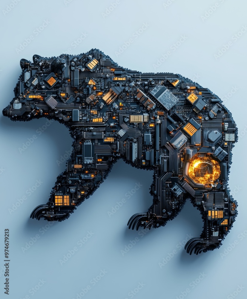 Aufkleber a computer in the shape of a bear market concept generative ai