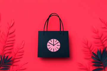 Black Friday shopping concept Minimal Black Friday shopping, limited time offer, bold countdown clock, flat design illustration, copy space for stock photo with minimal concept, No logo, No