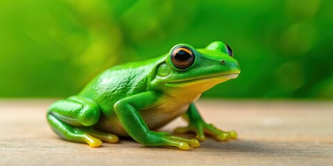 Naklejka premium Macro shot of a small green toy frog, isolated on background, toy, frog, green, small, macro, shot, isolated,background