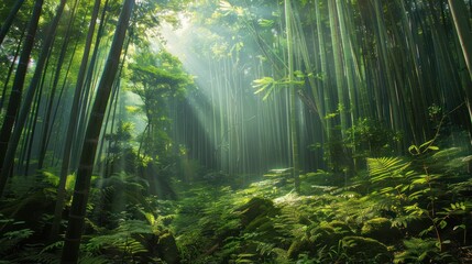 Obraz premium Sunlight Filtering Through Bamboo Forest