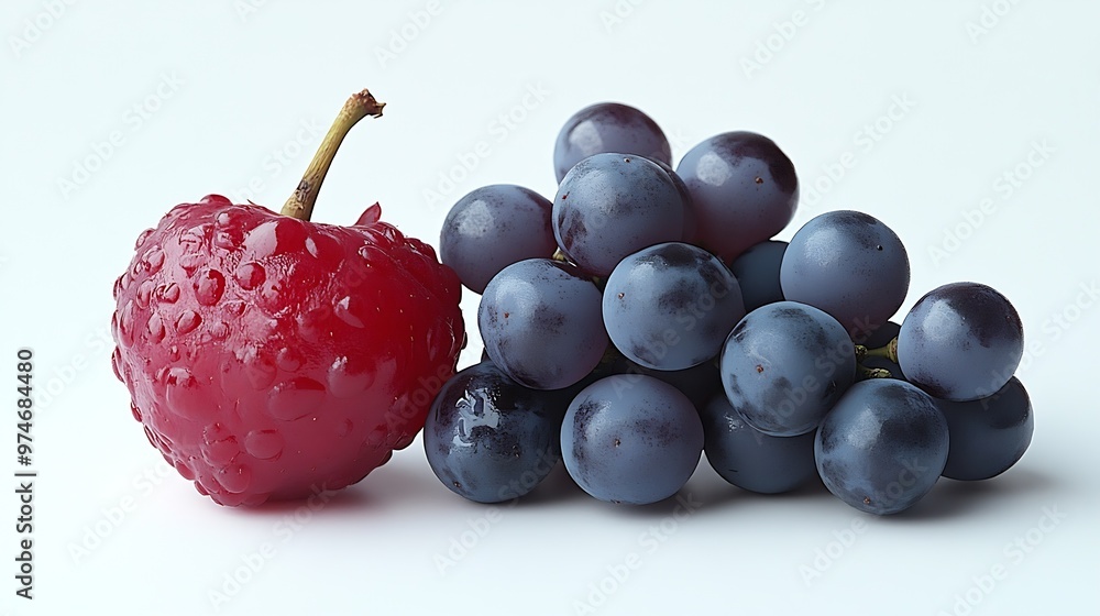 Aufkleber one half of a berry and one bunch of grapes macro isolated on white background : generative ai