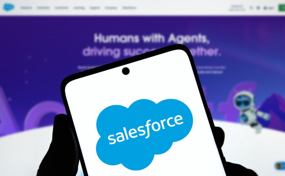 Dhaka, Bangladesh- 14 Sep 2024: SalesForce logo is displayed on smartphone.