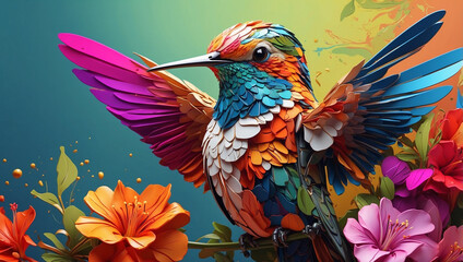 Obraz premium Realistic Illustration of a Colorful Hummingbird