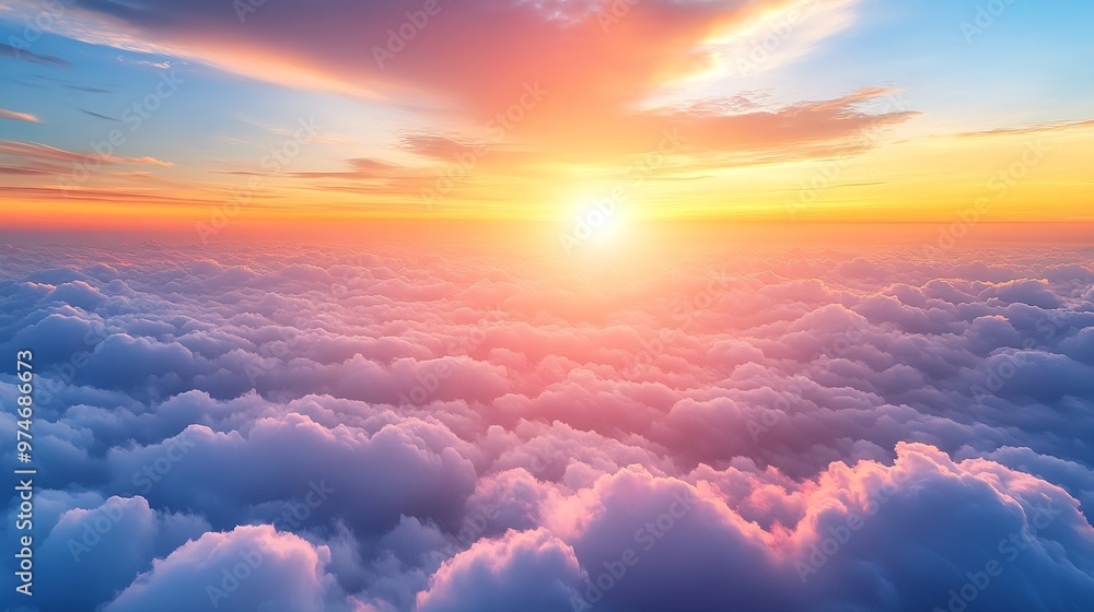 Aufkleber real majestic sunrise sundown sky background with gentle colorful clouds without birds panoramic big