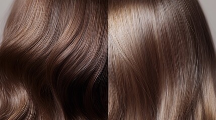 Naklejka premium Split Screen Transformation: From Frizzy to Fabulous - Close-Up Before and After Hair Treatment Comparison on Neutral Background