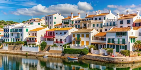Obraz premium Beautiful houses nestled on the tranquil island of Menorca in the charming town of Es Mercadal , Menorca