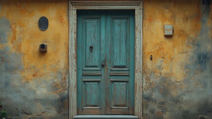 A weathered wooden door in a historic building
