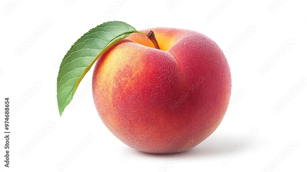 Aufkleber Ripe peach fruit with leaf isolated on white background Clipping Path Full depth of field : Generative AI