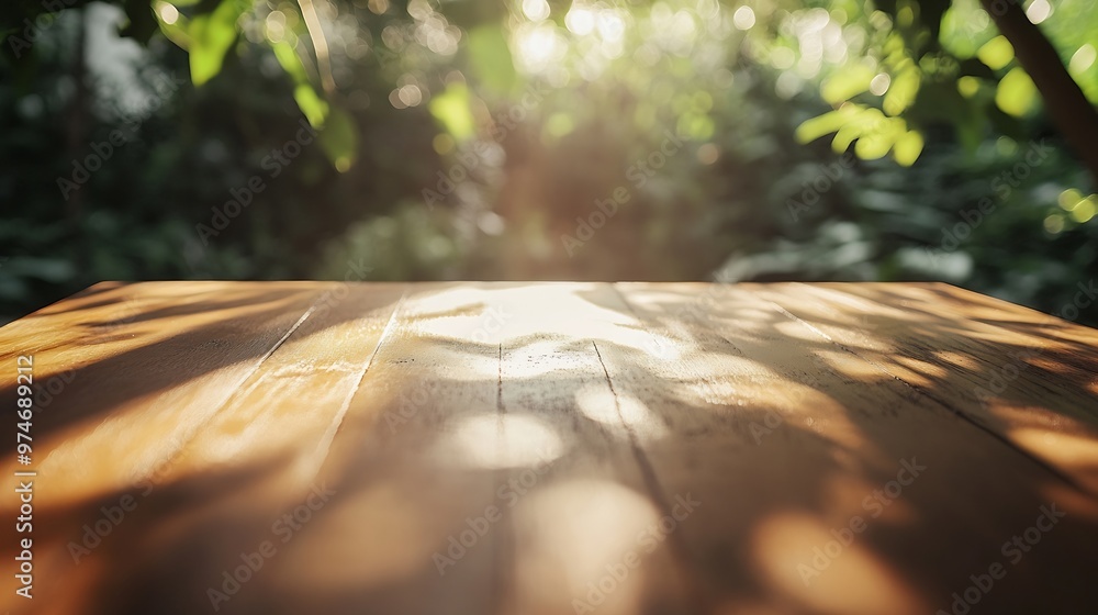 Poster sunny day light and shadows on table for product display : generative ai
