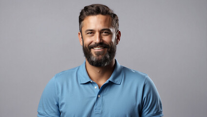 Obraz premium Smiling Bearded Man in Blue Polo Shirt Portrait