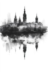 Obraz premium Hanover, Germany, black and white pen pencil hand-drawn effect portrait drawing illustration for travel poster, card, wallpaper, backdrop or banner. Modern, clear, artistic and simple