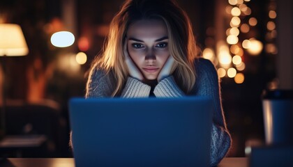 Dedicated Caucasian Businesswoman Burning The Midnight Oil To Meet Project Deadline, Typing Away On Laptop In The Office Late.