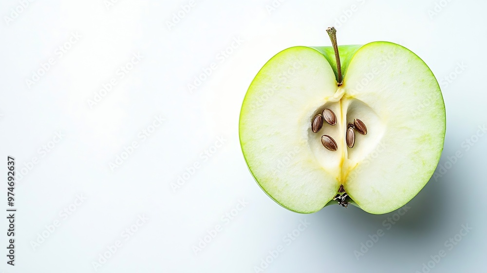 Poster green apple half with seeds isolated on white background half of green apple fruit with clipping pat