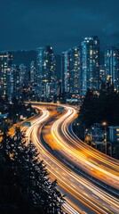 Fototapeta premium City Lights & Highway Trails: A Nighttime Symphony of Urban Life