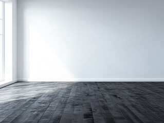 Fototapeta premium Empty room interiors in neutral tones with a mix of natural window lighting and shadows. Property interior with no furniture or decor.