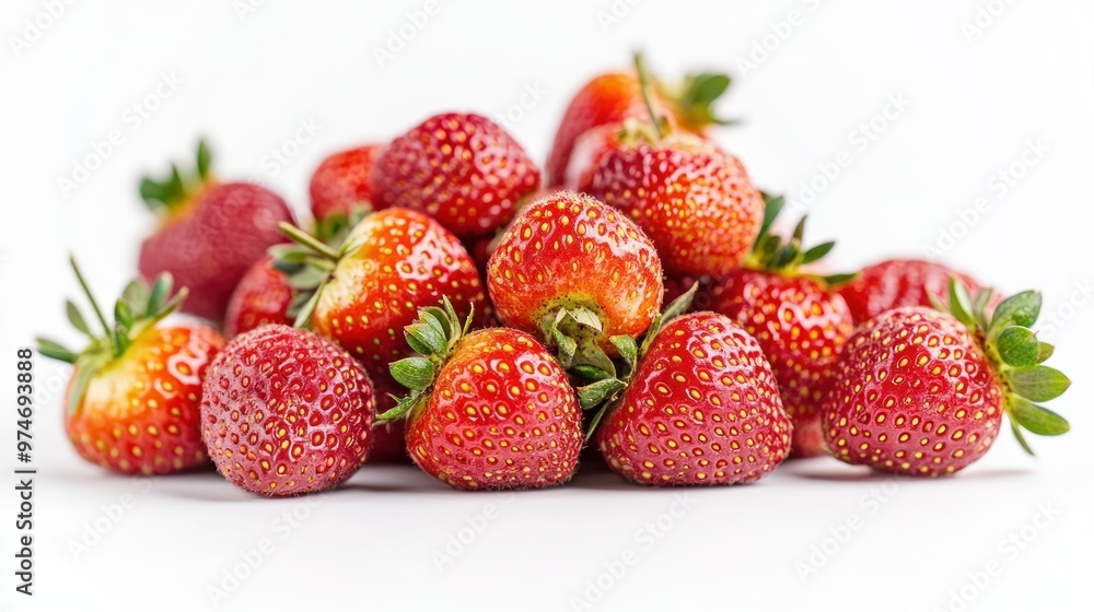 Sticker A vibrant pile of fresh strawberries arranged on a white background.