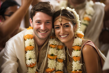 generated illustration of Indian groom and bride at the wedding ceremony