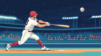 Baseball Player Swinging for the Fences Under the Stars