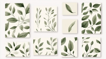 Watercolor Green Leaves Seamless Pattern.
