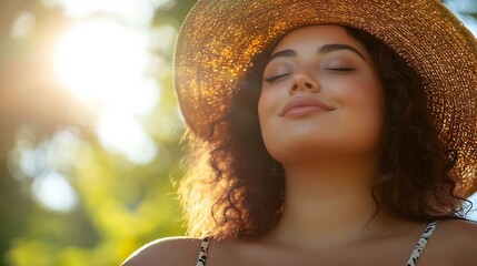 body positive plus size woman enjoys summer day : Generative AI