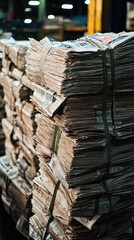 Obraz premium A Tower of News: Bundled Newspapers Await Their Destiny