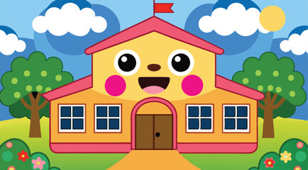 Cartoon Artwork of school building.