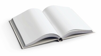 Clean White Open Magazine Mockup with Blank Pages and Soft Shadows for Design and Presentation. Top View Vector Illustration.