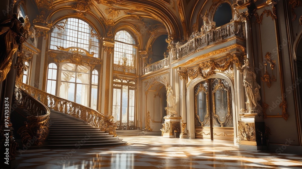 Canvas Prints A grand, opulent interior featuring ornate architecture and elegant staircases.