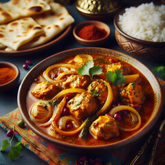 Chicken Curry  tikka masala  in bowl on rustic. AI Generated
