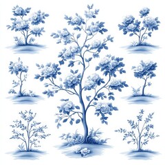 Serene Toile de Jouy Floral Pattern Featuring Pastoral French Countryside Scenery