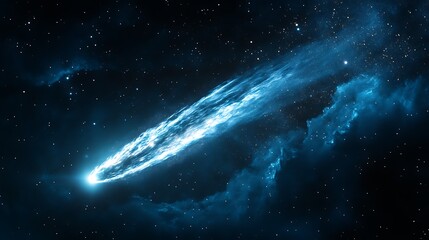 Fototapeta premium Cosmic Fireball - A Spectacular Comet Slicing Through the Celestial Canvas in a Mesmerizing Display of Light and Motion