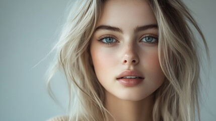Naklejka premium Fashion shooting in studio Professional model of blonde fashionable clothes and style new collection stylish look : Generative AI