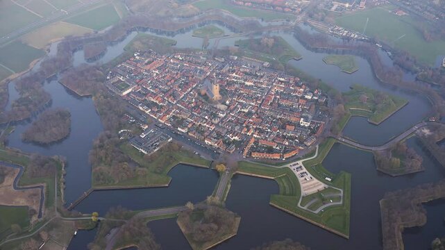 aerial view of the city Naarden in 4K in 4K