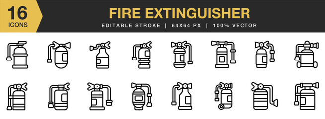Fire Extinguisher icon set. Editable Stroke Icon Collection. Includes Fire Extinguisher icons, and More. Outline icons vector collection.