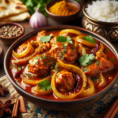 Chicken Curry  tikka masala  in bowl on rustic. AI Generated