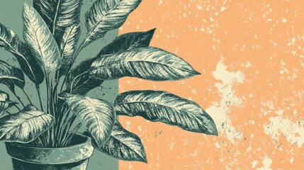 Vintage Illustration of a potted plant with leaves.