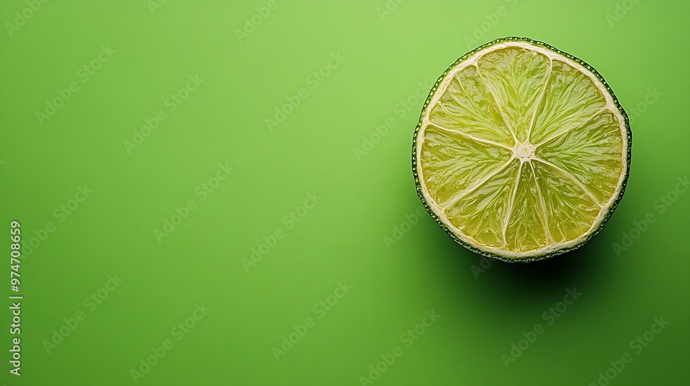Aufkleber slice of fresh lime and dehydrated one on green background top view : generative ai