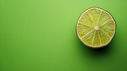 Slice of fresh lime and dehydrated one on green background Top view : Generative AI