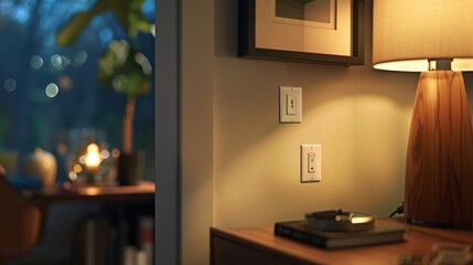 Nighttime Interior with Lamp and Wall Outlets