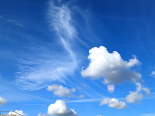 Blue Fluffy Clouds White in the Sky Autumn Day Skyscape