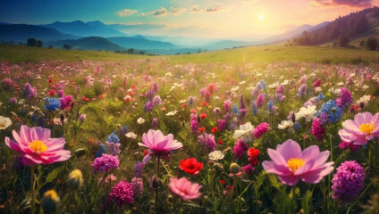 Beautiful Meadow Full of Spring Flowers