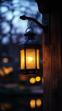  Vintage Lantern Illuminating Twilight, Rustic Outdoor Ambiance