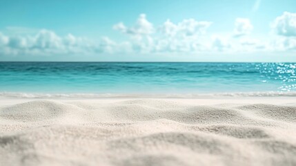 Fototapeta premium Beautiful white sandy beach with blur sky as holiday summer background Panorama of tropical beach with white sand and turquoise water Travel summer holiday background concept : Generative AI