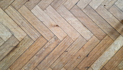 Looking down in wooden parquet flooring