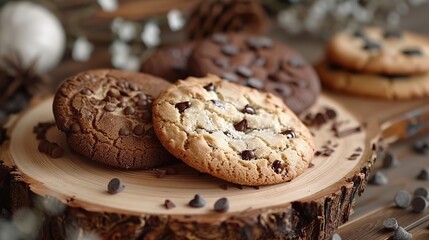 Fototapeta premium Chocolate Chip Cookies on Wooden Board