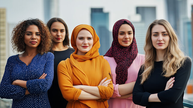 Confident Multicultural Women Standing Together in Urban Setting